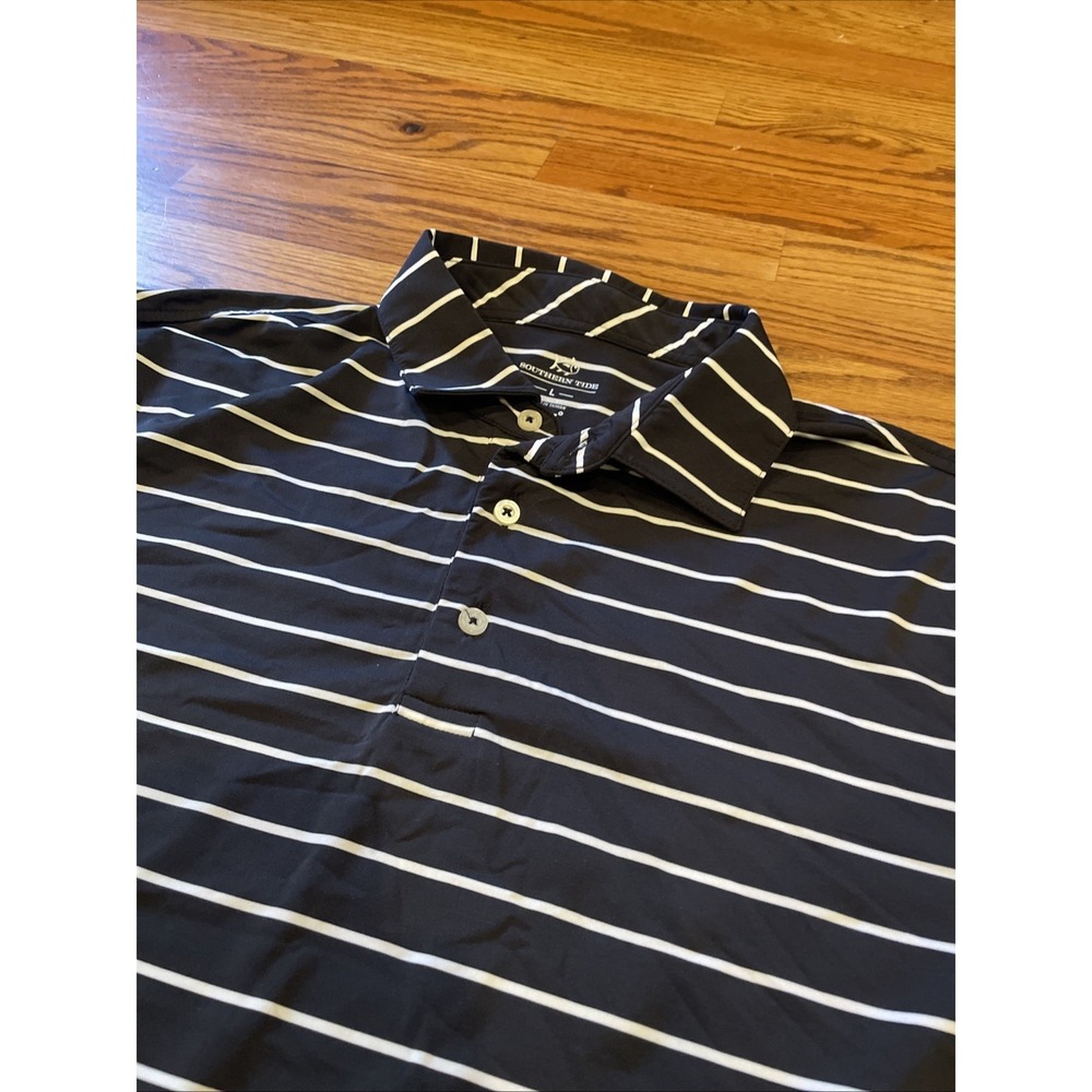Southern Tide Men's brrr Golf Polo Performance Black Stripe Size Large